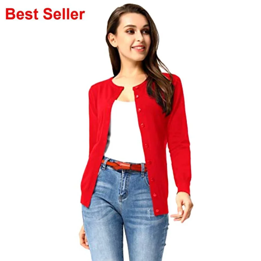 Long Sleeve Knit Cardigan Open Front Button Down Casual Dressy Sweater